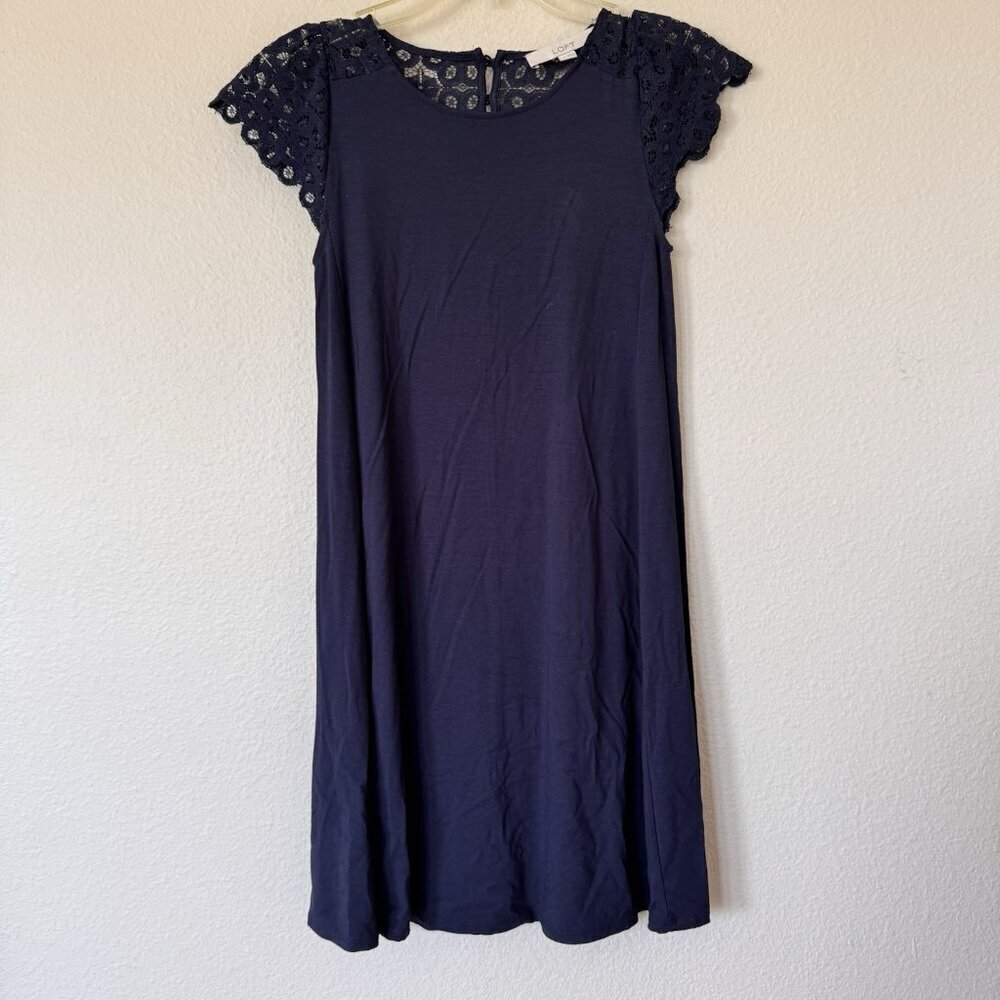Loft Dress Navy Blue XXS Petite Lace Cutout Back Swing Dress Casual